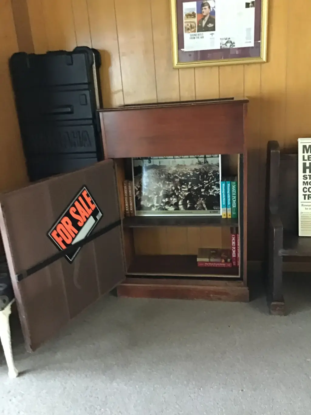 A Hammond tone cabinet rebuilt into a wooden bookcase